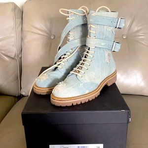 Alexandre Vauthier Denim Distressed Motoboots NEW